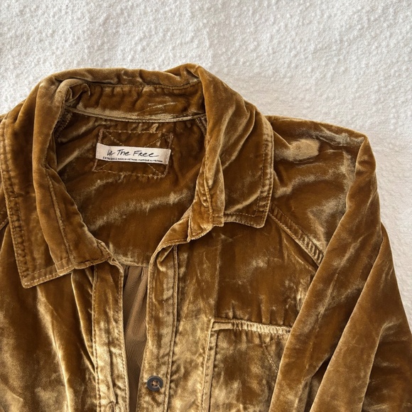 Gold Crushed Velvet Button Down - Picture 1 of 9